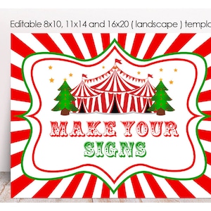 Panneaux modifiables de fête de carnaval de Noël, imprimables, enseigne de chapiteau de cirque, décoration de carnaval de Noël, décoration instantanée de fête de carnaval, modèles