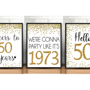 50th Birthday Decoration, 50th Birthday Signs Bundle, Cheers to 50 Years, Hello 50, Gold 50th Birthday Signs, 50th anniversary sign pack