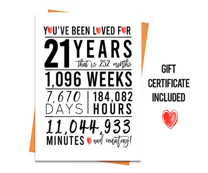 21st Birthday Card, Printable Birthday Card, 21st Birthday Printables, Greeting card printables, red 21st birthday, 21st  heart birthday, gift certificate included