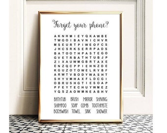 Bathroom Word Search, 8x10, 11x14,  bathroom wall decor, bathroom signs, bathroom wall art, bathroom print, learning poster, Printable Word