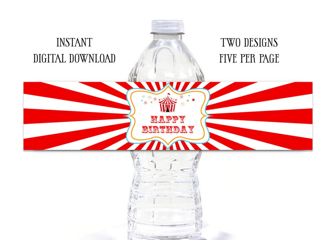 Circus Birthday Water Bottle Labels, Printable, Carnival Themed Bottle ...