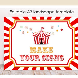 Editable Carnival Party Sign, A3, Printable, Circus Tent Sign, Circus Birthday Decor, Instant Carnival Party Decor,, Carnival Signs, Orange