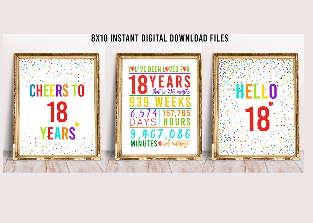 18th Birthday Signs Bundle, Cheers to 18 Years, Hello 18, Happy 18th ...