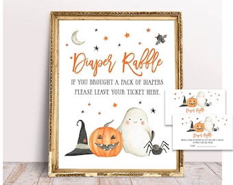 Halloween Baby Shower, Windelverlosung Halloween Zeichen und Ticket, druckbare Baby Shower Dekoration, Halloween Baby Shower, Little Boo is Due