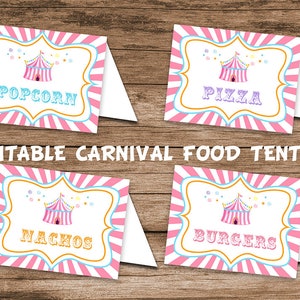 Editable Carnival Food Tent, Printable, Pink Circus Tent Template, Circus Birthday Decoration, Instant Carnival Party Decor,, Carnival Signs