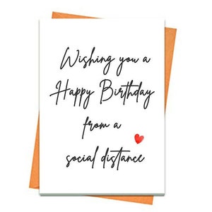 Tarjeta de cumpleaños divertida, tarjeta de cumpleaños imprimible, tarjeta de felicitación temática, para un amigo, deseándole un feliz cumpleaños desde una distancia social,