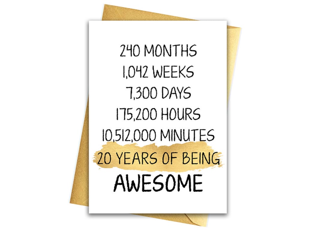 Gold 20th Birthday Card, Printable Birthday Card, 20th Birthday ...