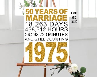 50th Wedding Anniversary Sign, Cheers to 50 Years, Gold Wedding, Gold Anniversary Party Decoration, Anniversary  décor, 1975, marriage gift