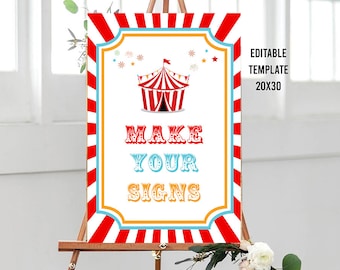 Editable Carnival Party Welcome Sign, Printable Circus Welcome Sign, Carnival Birthday Template, Circus Tent Party Welcome Sign, Edit Corjl