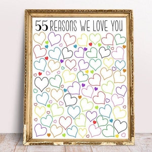 55 Reasons We Love You, 11x14, 16x20, 24x36 Birthday Gift For Her, 55 birthday gift, printable 55 reasons, digital print, colorful 55th sign