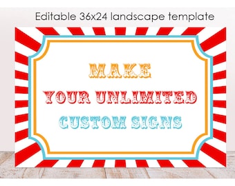 Editable Carnival Party Sign, gift, Printable Circus Welcome Sign, Carnival Birthday Template, Custom Circus Party Sign, Red White Stripy