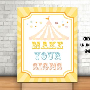 Editable Yellow Carnival Party Sign, Printable, Circus Canopy, Circus Birthday Decor, Instant Carnival Party Decor, Yellow Carnival, Corjl