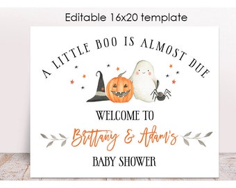 Editable Halloween Baby Shower Welcome Sign, Printable Halloween Party Welcome Sign, Baby Shower Welcome Template, A Little Boo, Pumpkin