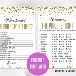 Modifiable À quel point connaissez-vous le gars d'anniversaire, Qui connaît le meilleur modèle de gars d'anniversaire, Le prix modifiable est juste, Jeu de fête d'anniversaire d'or