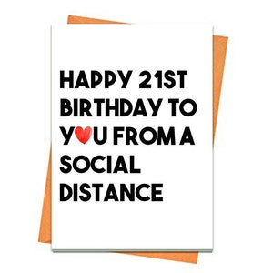 Cartão de aniversário engraçado, cartão de aniversário de 21 anos para impressão, cartão de felicitações tópico, para amigo, feliz aniversário de um cartão de distância social para impressão