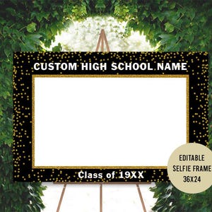Editable Class Reunion Selfie Photo Frame Sign, Gold Reunion Frame, Gold Reunion decor, High school reunion decor, College Reunion Template