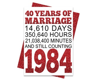 Red 40th Wedding Anniversary Card, Printable Anniversary Card, 40th Anniversary Printables, Greeting card printables, Ruby 40th card, 1984