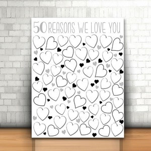 50 Reasons We Love You, 8x10, 11x14, 16x20, 18x24, 20x30, Birthday Gift For Him, For Her, 50th birthday gift, printable 40 reasons, digital