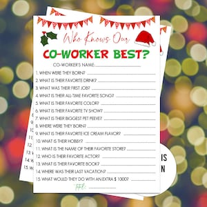 Noël au bureau qui connaît notre collègue meilleur jeu, jeux de fête de bureau imprimables, modifiables dans quelle mesure connaissez-vous votre collègue, vacances de bureau
