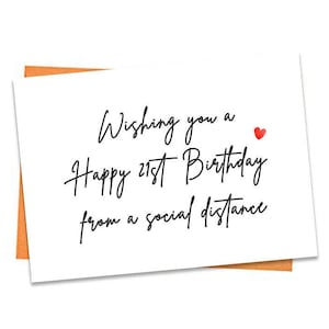Tarjeta de cumpleaños divertida, tarjeta de cumpleaños número 21 imprimible, tarjeta de felicitación temática, para un amigo, feliz cumpleaños desde una tarjeta de distancia social imprimible