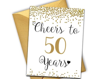 Anniversary Card, 50th wedding anniversary card, Gold Anniversary, 50th Birthday Card, Printable 50th anniversary, Cheers to 50, Milestone