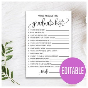 Editável Quem conhece melhor o graduado, Quão bem você conhece o graduado, Jogo de festa de formatura, Jogo de festa de formatura para impressão, graduado rústico