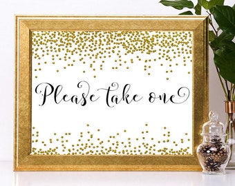 Shower Signs, Wedding  Signs, Gold Favors Sign, Gold Shower Sign,Gold Confetti, Elegant Shower Sign, Please take one sign, Printable favors