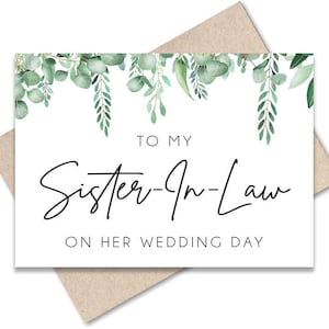 A mia cognata il giorno del suo matrimonio Regalo di nozze Partecipazione di matrimonio per cognata Partecipazione di matrimonio alla sposa Biglietto stampabile Verde matrimonio