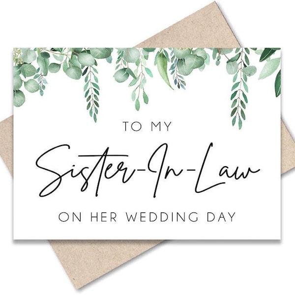 To my sister-in-law on her wedding day Wedding gift Wedding card for sister in law Wedding cards to bride  Printable card Wedding greenery