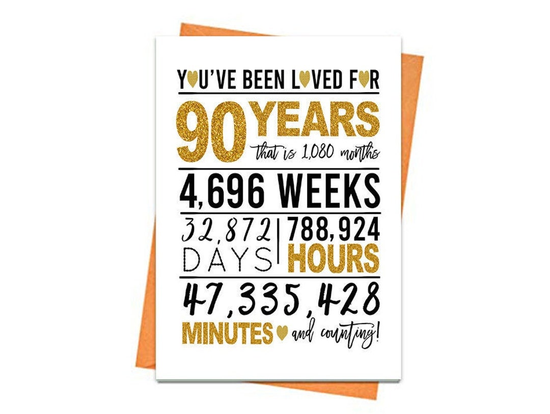Gold 90th Birthday Card, Printable Birthday Card, 90th Birthday ...