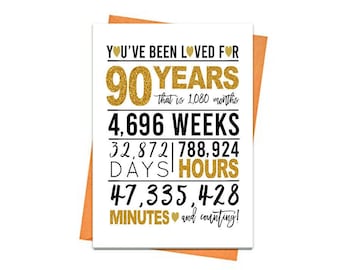 Gold 90th Birthday Card, Printable Birthday Card, 90th Birthday Printables, Greeting card printable, 90th birthday, 90th gold birthday print