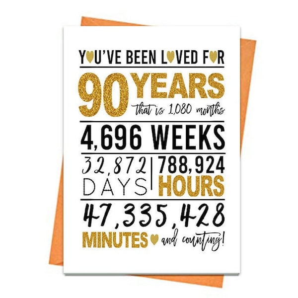 Gold 90th Birthday Card, Printable Birthday Card, 90th Birthday Printables, Greeting card printable, 90th birthday, 90th gold birthday print