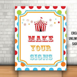 Editable Carnival Party Sign, Printable, Colorful Circus Tent Sign, Circus Birthday Decoration, Carnival Party Decor, Circus Template Sign