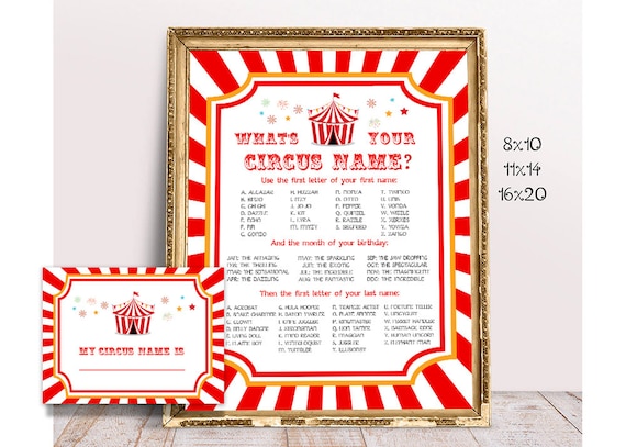What is Your Circus Name Sign and Card, Printable, Circus