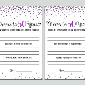 Juego de fiesta de cumpleaños número 50, PARA ÉL, Saludos al juego de fiesta de 50 años, Fiesta de cumpleaños número 50 imprimible, Fiesta de cumpleaños número 50, Actividad de fiesta púrpura