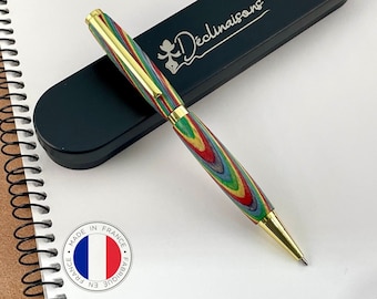 Personalisierter Regenbogen-Holzstift, Regenbogen, handgefertigt in Frankreich, personalisierter Stift mit Gravur | Original, Hochzeit, Freund