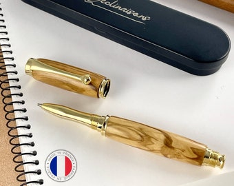 Roller pen wood Olivier, Handmade in France. Customization possible. Gift box included. Christmas, wedding witness, olive wedding
