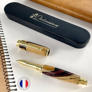 Stylo Roller Premium Bois Précieux et Résine noire, Fabriqué Main en France, Stylo Personnalisé avec Gravure | EVJF, Noël, Remise Diplôme