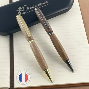 Parure 2 stylos Bois Noyer des Pyrénées, Fabriqué Main en France, Stylo Personnalisé avec Gravure | Noël, Noces, Entreprise, Fête papi, Evg