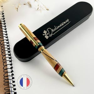 Aanpasbare houten pen met driekleurige Italiaanse vlag, handgemaakt in Frankrijk, gepersonaliseerd met gravure | Origineel, Kerstmis, Vaderdag