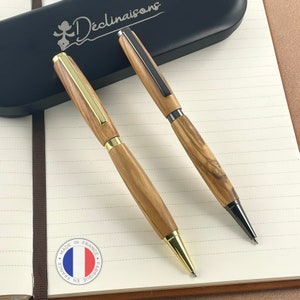 Parure 2 Stylos Bois Olivier d’Italie, Fabriqué Main en France, Stylo Personnalisé avec Gravure | Entreprise, Noël, Anniversaire, Retraite