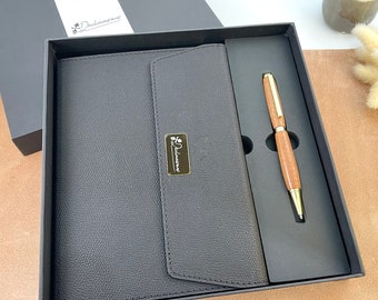 Coffret cadeau Carnet A5 et Stylo Personnalisable Bois d’Acajou d’Afrique, Fabriqué Main en France | Mariage, Noces, Sculpteur, Ebeniste