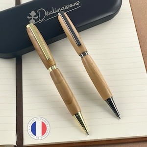 Set mit 2 Stiften aus französischem Zedernholz, handgefertigt in Frankreich, personalisierter Stift mit Gravur | Weihnachtsgeschenk, Hochzeit, Hochzeit, Zeuge