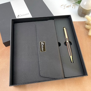 Coffret cadeau Carnet A5 et Stylo Personnalisable Bois d’Ebène de Macassar, Fabriqué à la Main en France | Doctorat, Docteur, Luxe, Prof