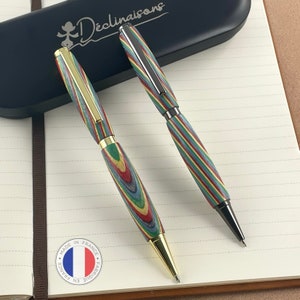 Parure 2 stylos Bois Arc en Ciel, Rainbow, Fabriqué Main en France, Stylo Personnalisé avec Gravure | Original, Noël, Anniversaire, Mariage