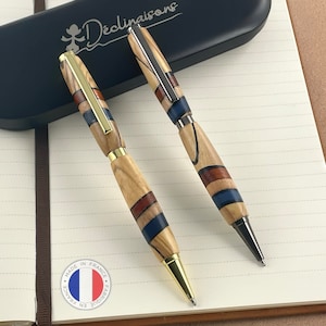 Parure 2 stylos Bois Tricolore drapeau Français, Fabriqué Main en France, Stylo Personnalisé avec Gravure | Noël, Député, Maire, Grand pères