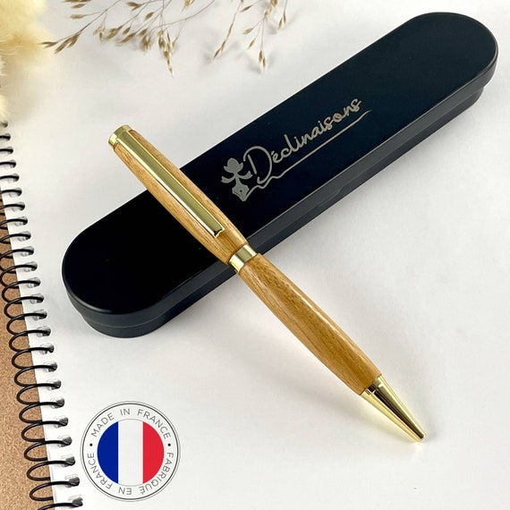 Penna personalizzata in legno di mogano africano, fatta a mano in Francia, penna  personalizzata con incisione Matrimonio, Matrimonio, San Valentino, Mamme -   Italia