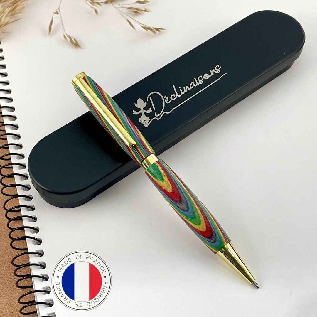 Stylo Personnalisable Bois Arc en Ciel, Rainbow, Fabriqué à la Main en France, Stylo
