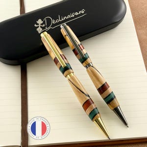 Conjunto de 2 canetas tricolores de madeira com bandeira italiana, feitas à mão na França, caneta personalizada com gravação | Natal, Squadra Azzurra, Nacional