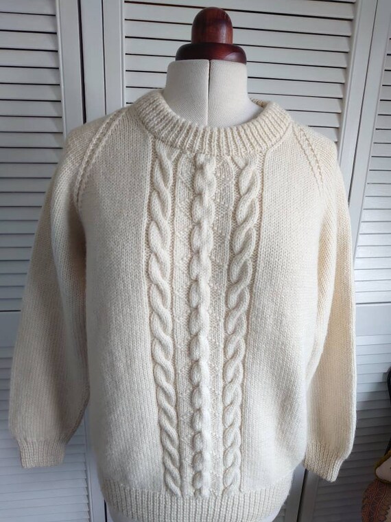 Hand knitted Welsh cream Aran jumper. Pure wool. Bran… Gem